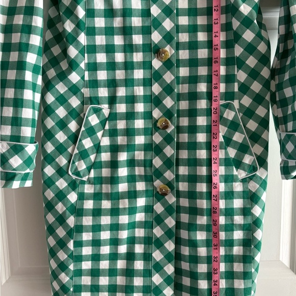 Isaac Mizrahi Green and White Gingham Twill Car Coat Trench - Picture 6 of 13
